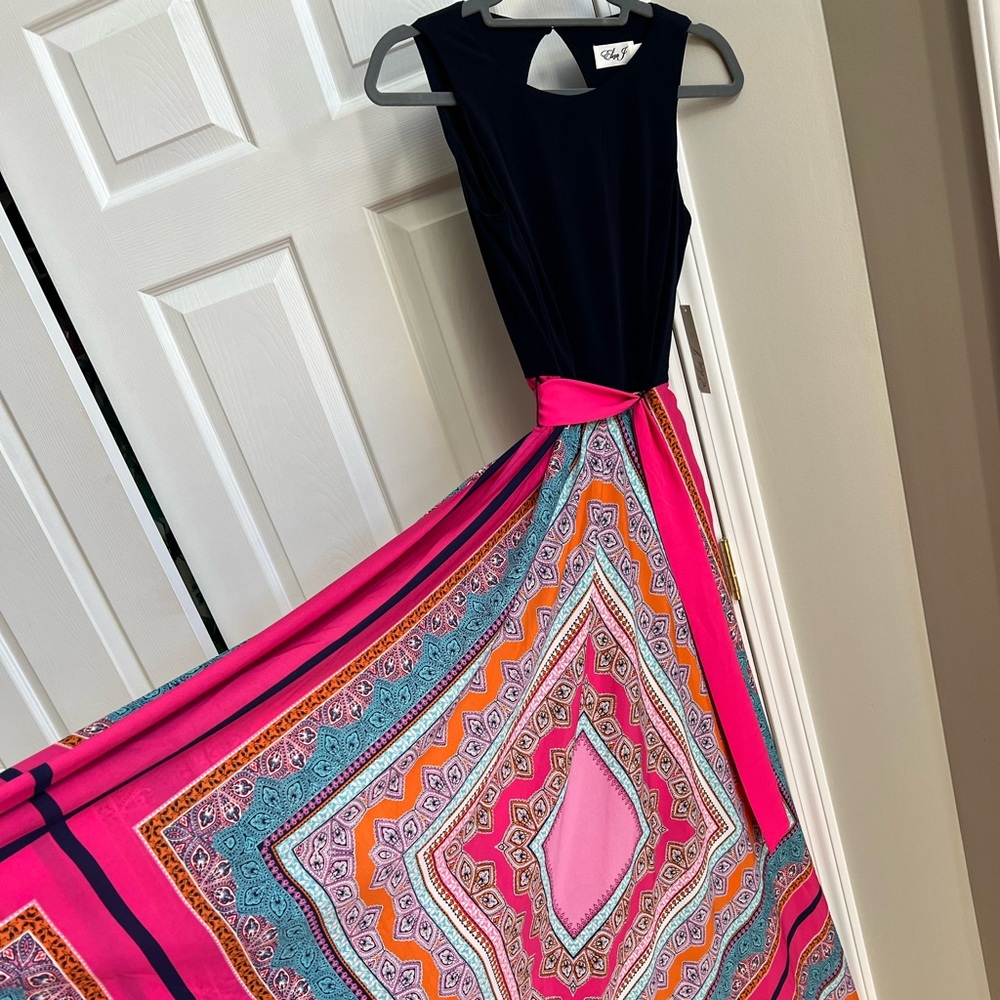 Eliza J Black Top Pink Multi-Color Maxi Dress